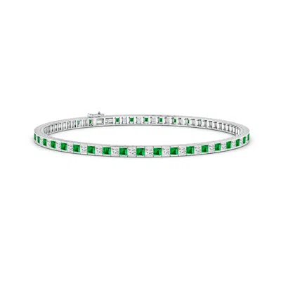 Angara Princess-cut Diamond And Emerald Tennis Bracelet In Green