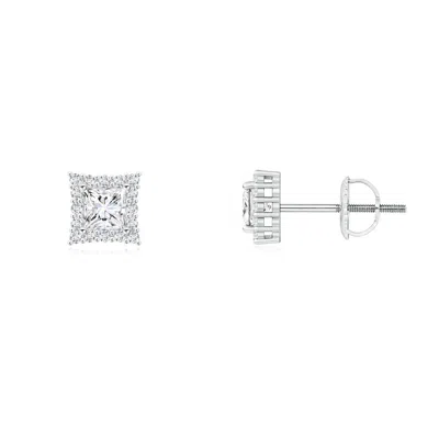 Angara Princess-cut Diamond Halo Stud Earrings In Metallic