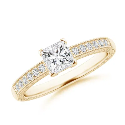Angara Princess Cut Diamond Solitaire Ring With Milgrain Detailing In Gold