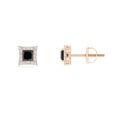 Angara Princess-cut Enhanced Black Diamond Halo Stud Earrings In Gold