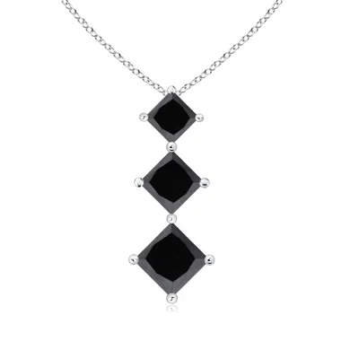 Angara Princess-cut Enhanced Black Diamond Three Stone Pendant