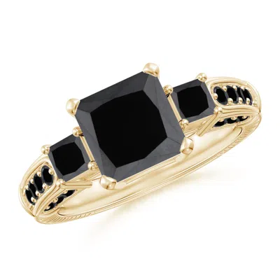 Angara Princess-cut Enhanced Black Diamond Three Stone Ring In Gold