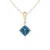 Angara Princess-cut Enhanced Blue Diamond Pendant In Yellow Gold/teal Blue