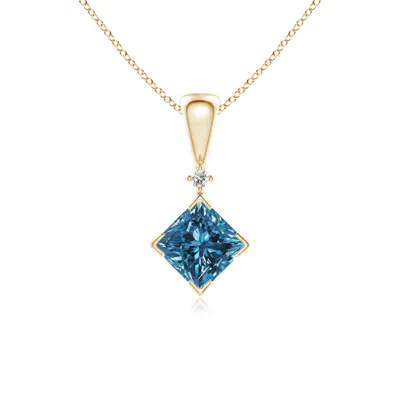 Angara Princess-cut Enhanced Blue Diamond Pendant In Gold