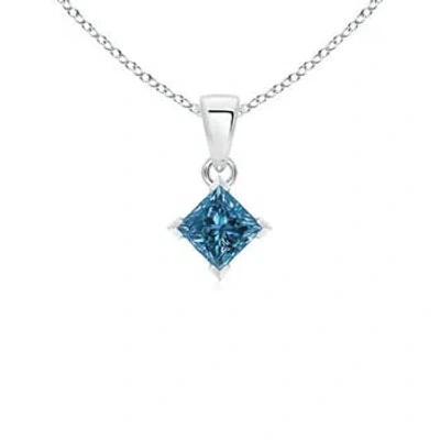 Angara Princess-cut Enhanced Blue Diamond Solitaire Pendant In Metallic