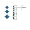 Angara Princess-cut Enhanced Blue Diamond Three Stone Earrings In White Gold/teal Blue