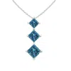 Angara Princess-cut Enhanced Blue Diamond Three Stone Pendant In White Gold/teal Blue