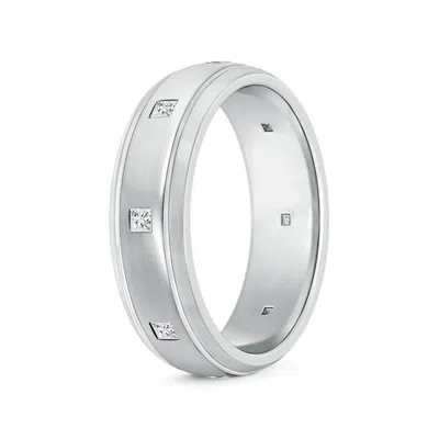 Angara Princess Diamond Low Dome Comfort Fit Wedding Ring For Him In White Gold/h