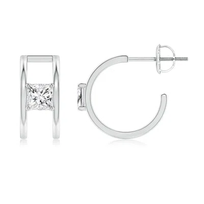 Angara Princess Diamond Solitaire Parallel Huggie Hoop Earrings In White