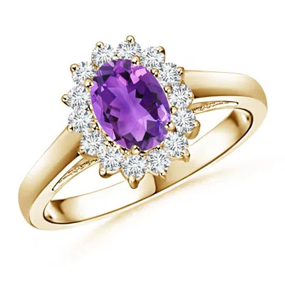 Angara Princess Diana Inspired Amethyst Ring With Diamond Halo In Gold