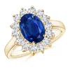 Angara Princess Diana Inspired Blue Sapphire Ring With Diamond Halo In Yellow Gold/medium To Rich Blue