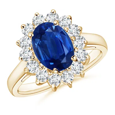 Angara Princess Diana Inspired Blue Sapphire Ring With Diamond Halo In Gold