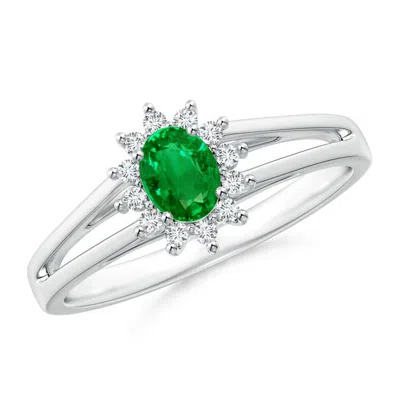 Angara Princess Diana Inspired Emerald Halo Split Shank Ring In Green