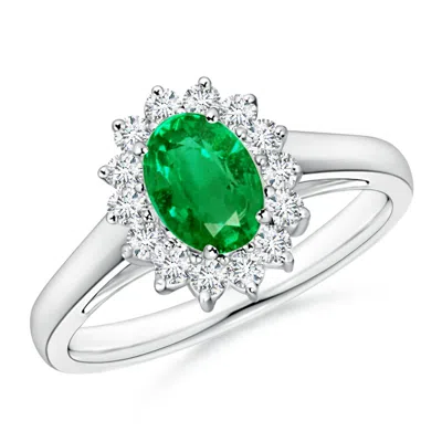 Angara Princess Diana Inspired Emerald Ring With Diamond Halo In Metallic
