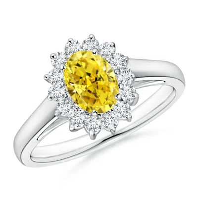 Angara Princess Diana Inspired Fancy Intense Yellow Diamond Ring With Halo In Neutral