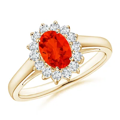 Angara Princess Diana Inspired Fire Opal Ring With Diamond Halo In Gold