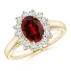 Angara Princess Diana Inspired Garnet Ring With Diamond Halo In Yellow Gold/rich Red