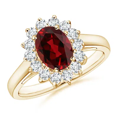 Angara Princess Diana Inspired Garnet Ring With Diamond Halo In Gold