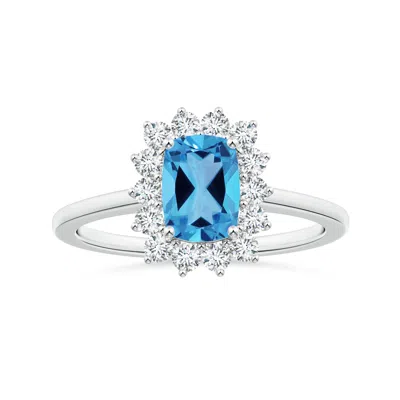 Angara Princess Diana Inspired Gia Certified Cushion Rectangular Swiss Blue Topaz Halo Ring