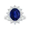 Angara Princess Diana Inspired Gia Certified Oval Sapphire Halo Reverse Tapered Shank Ring In White Gold/medium To Rich Blue