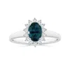 Angara Princess Diana Inspired Gia Certified Oval Teal Sapphire Tapered Ring With Halo In White Gold/medium Greenish Blue