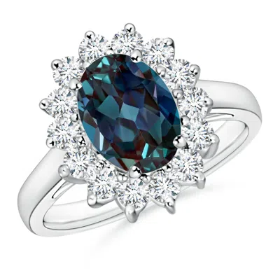 Angara Princess Diana Inspired Lab-grown Alexandrite Ring With Diamond Halo In Pattern
