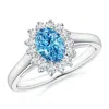 Angara Princess Diana Inspired Lab-grown Fancy Intense Blue Diamond Ring With Halo In White Gold/fancy Intense