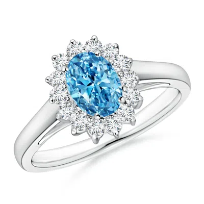 Angara Princess Diana Inspired Lab-grown Fancy Intense Blue Diamond Ring With Halo In Green