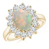 Angara Princess Diana Inspired Opal Ring With Diamond Halo In Yellow Gold/milky With High Play Of Colour