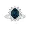 Angara Princess Diana Inspired Oval Teal Sapphire Knife-edge Shank Ring With Halo In White Gold/medium Greenish Blue
