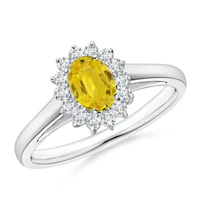 Angara Princess Diana Inspired Yellow Sapphire Ring With Halo In Metallic