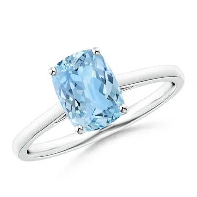 Angara Prong-set Cushion Aquamarine Solitaire Ring In Blue
