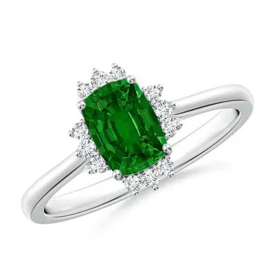 Angara Prong-set Cushion Rectangular Emerald Halo Engagement Ring In Metallic