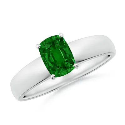 Angara Prong-set Cushion Rectangular Emerald Solitaire Engagement Ring In Metallic