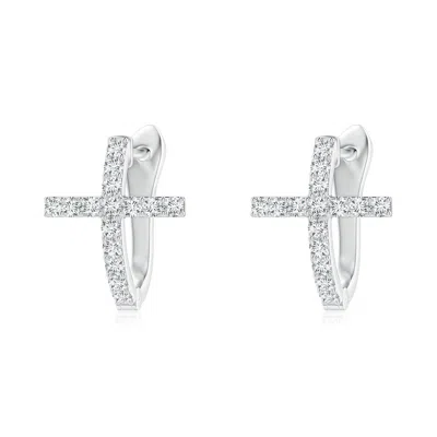 Angara Prong-set Diamond Cross Hoop Earrings In White