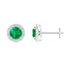 Angara Prong-set Emerald And Diamond Halo Stud Earrings In White Gold/rich Medium Green