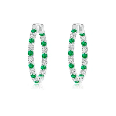 Angara Prong-set Emerald And Diamond Inside Out Hoop Earrings In Green