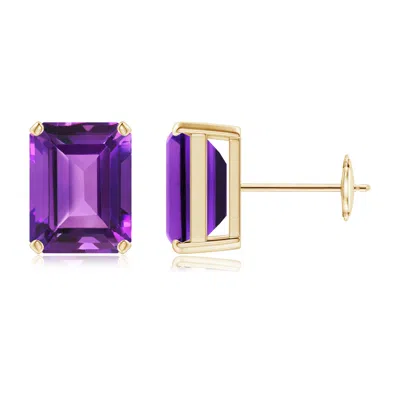 Angara Prong-set Emerald-cut Amethyst Solitaire Stud Earrings In Purple