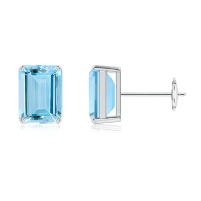 Angara Prong-set Emerald-cut Aquamarine Solitaire Stud Earrings In Blue