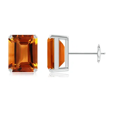 Angara Prong-set Emerald-cut Citrine Solitaire Stud Earrings In Orange