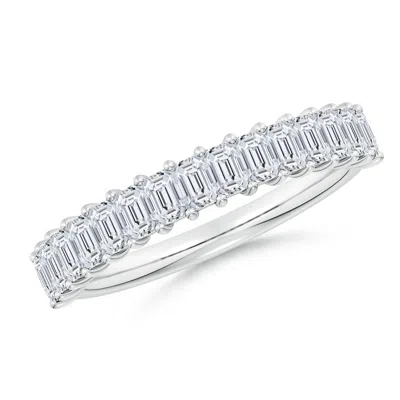 Angara Prong-set Emerald-cut Diamond Half Eternity Wedding Ring In White