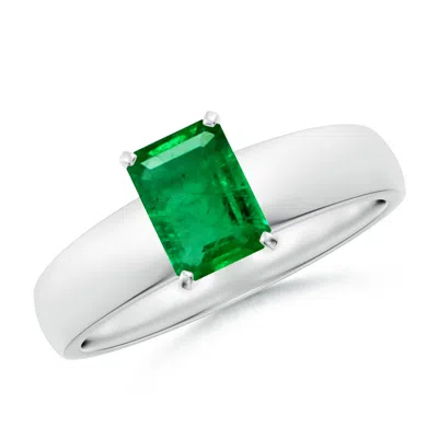 Angara Prong-set Emerald-cut Emerald Solitaire Engagement Ring In Metallic