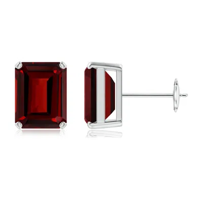Angara Prong-set Emerald-cut Garnet Solitaire Stud Earrings In Red