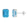 Angara Prong-set Emerald-cut Lab-grown Fancy Intense Blue Diamond Solitaire Stud Earrings In White Gold/fancy Intense