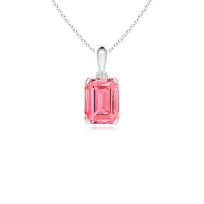 Angara Prong-set Emerald-cut Lab-grown Fancy Intense Pink Diamond Solitaire Pendant
