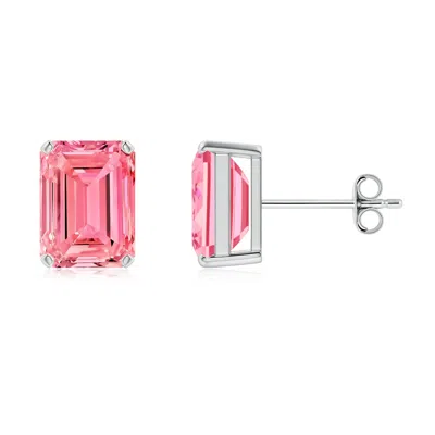 Angara Prong-set Emerald-cut Lab-grown Fancy Intense Pink Diamond Solitaire Stud Earrings
