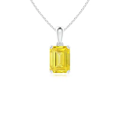 Angara Prong-set Emerald-cut Lab-grown Fancy Intense Yellow Diamond Solitaire Pendant