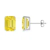 Angara Prong-set Emerald-cut Lab-grown Fancy Intense Yellow Diamond Solitaire Stud Earrings In White Gold/fancy Intense
