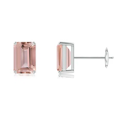 Angara Prong-set Emerald-cut Morganite Solitaire Stud Earrings In Pink