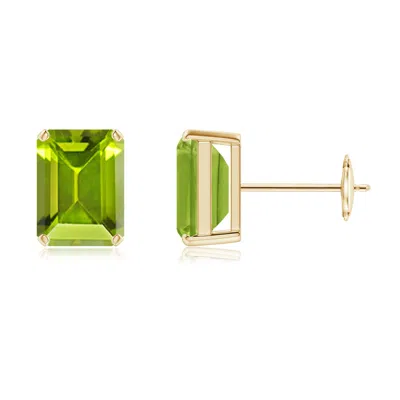 Angara Prong-set Emerald-cut Peridot Solitaire Stud Earrings In Gold